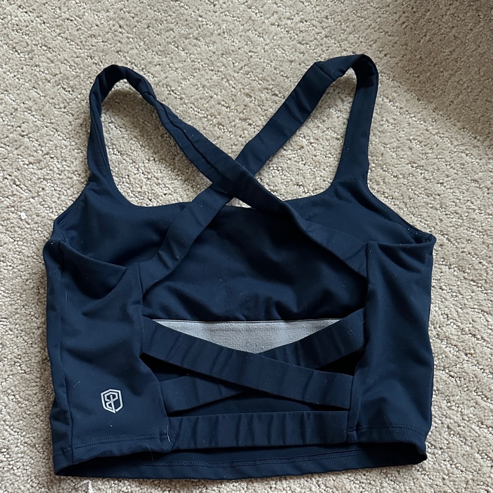 Navy Cross-Back Crop Top